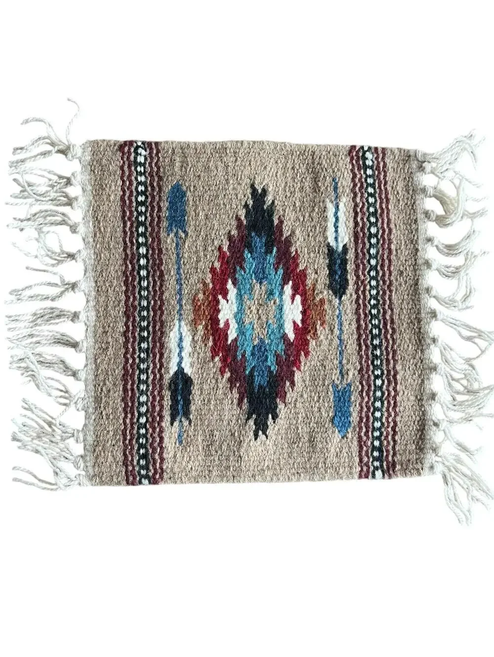 El Paso Blanket Company Woven Table Rug Fringe 90% Wool 15” X 10.5”